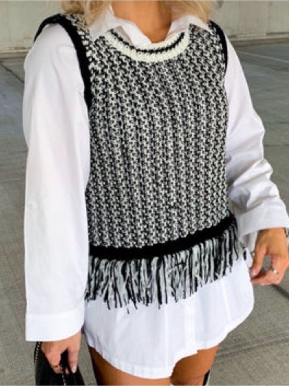 Mystree Fringe Knit Sweater Vest M
